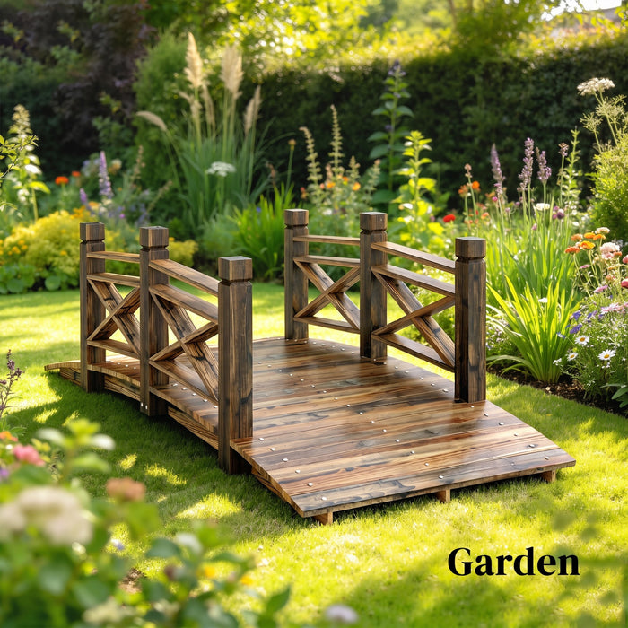 Outsunny Pont de Jardin en Arche Carbonise pour Exterieur, Pelouse, Etang