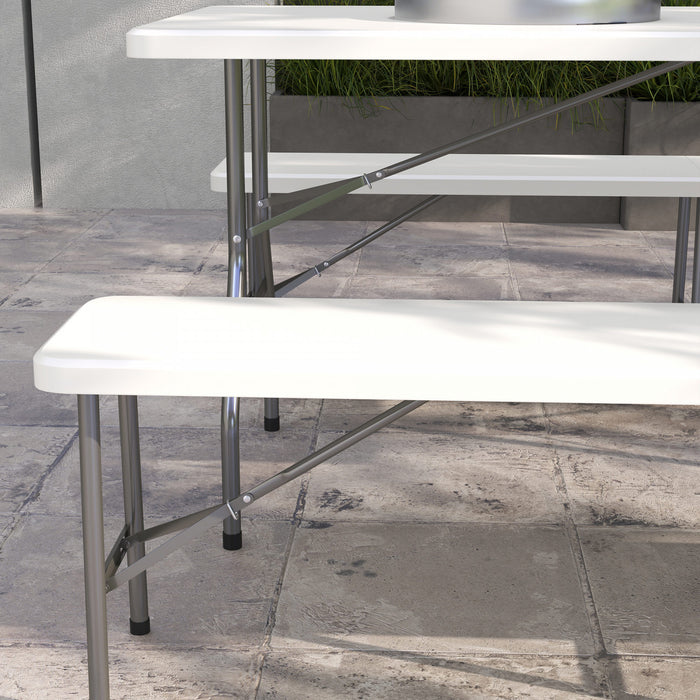 Outsunny Ensemble De Table De Pique-nique En Pehd Pour 6 Personnes, Blanc