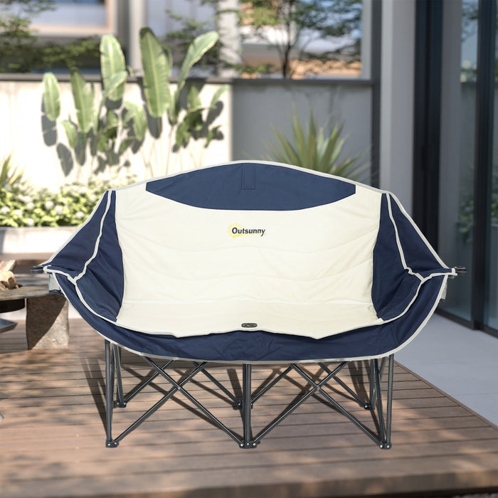 Chaise De Camping Double Outsunny, Chaise De Camping Rembourree Bleu Marine