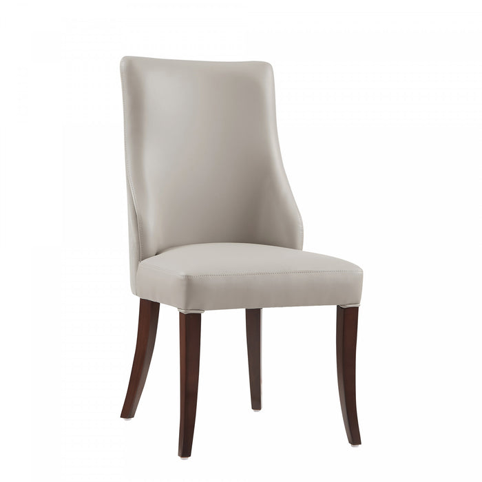 Chaise de salle a manger moderne Connie en bois, cuir vegetalien et velours, gris clair - Lot de 2