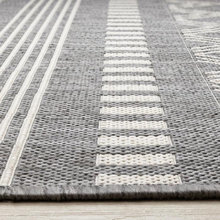 Tapis Jackson gris blanc a motifs en rangees, 5'3\" x 7'7\"