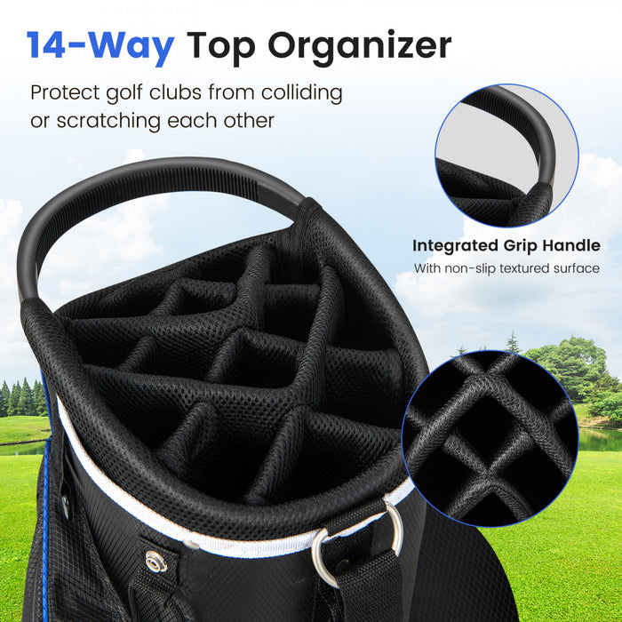 Sac De Chariot De Golf Leger Costway Avec 14 Diviseurs Superieurs De Maniere 9 Poches Sac De Refroidissement De Capuchon De Pluie