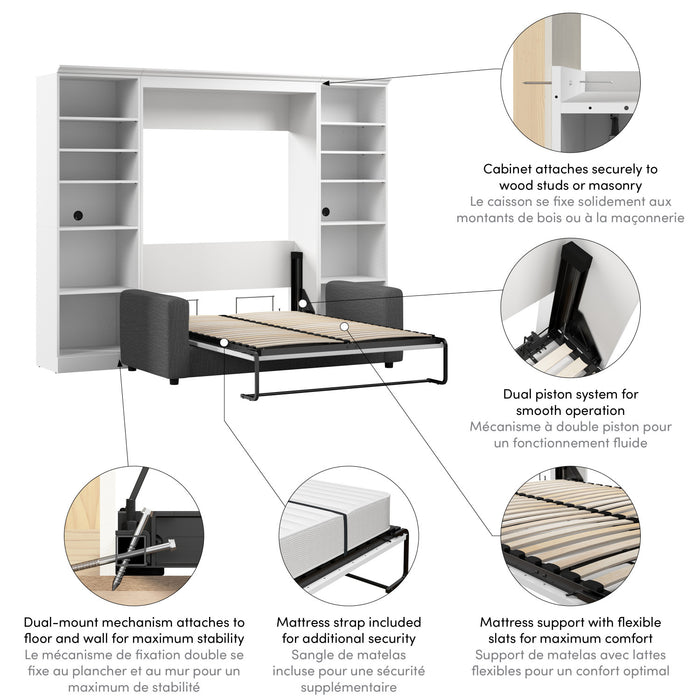 Lit double escamotable Versatile de Bestar avec sofa et organisateurs de garde-robe (109 po [L]) - blanc