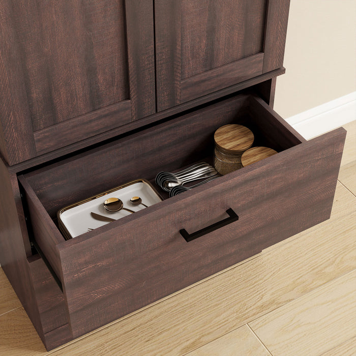 HOMCOM Armoire Haute de Cuisine 67\" avec Etageres Reglables, Brun Vieilli