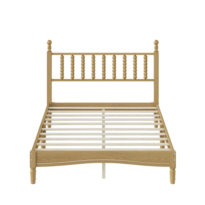 Oliver Lit Plateforme Retro en Bois avec Tete de Lit en Forme de Gourde et Support en Lattes en Bois Robustes, Taille Double, Naturel
