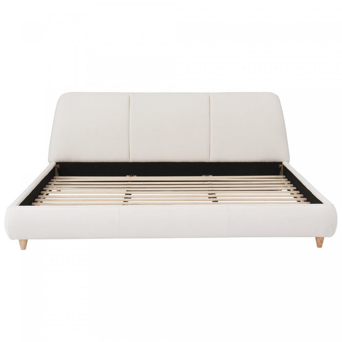 Lit Acheson Rembourre avec Tete de Lit en Lin Doux, Taille Queen - Beige