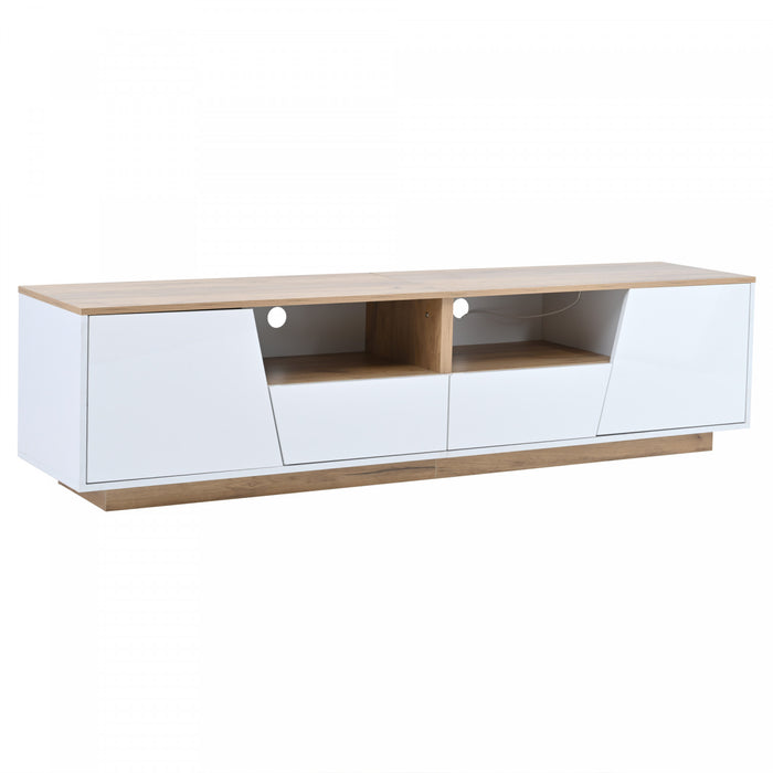 Lumina Meuble TV 64.9 po avec Lumieres LED et Finition Haute Brillance, Blanc/Bois