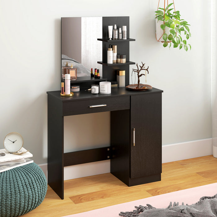 HOMCOM Coiffeuse, table de maquillage avec miroir et etageres de rangement