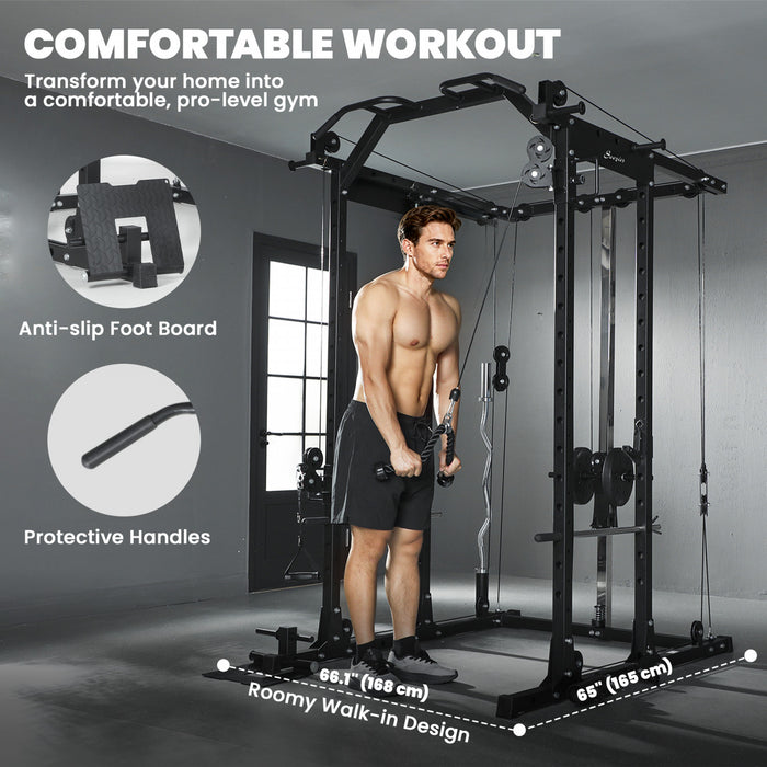 Soozier Rack de Puissance Multifonctionnel, Machine Smith Barre de Traction