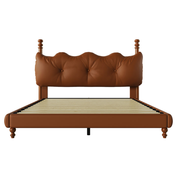 Cadre de lit plateforme en simili cuir Emma avec tete de lit, taille Queen, marron