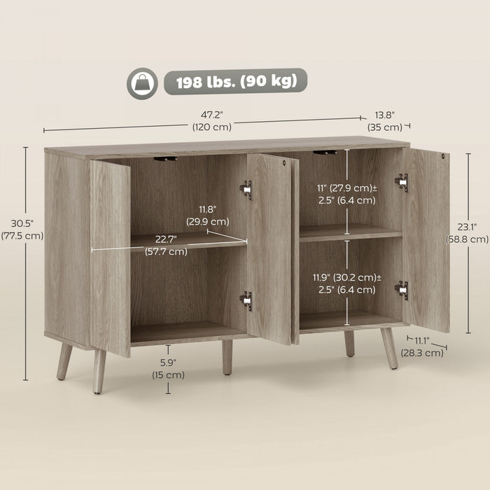 HOMCOM Buffet moderne cannele avec etageres reglables, gris clair