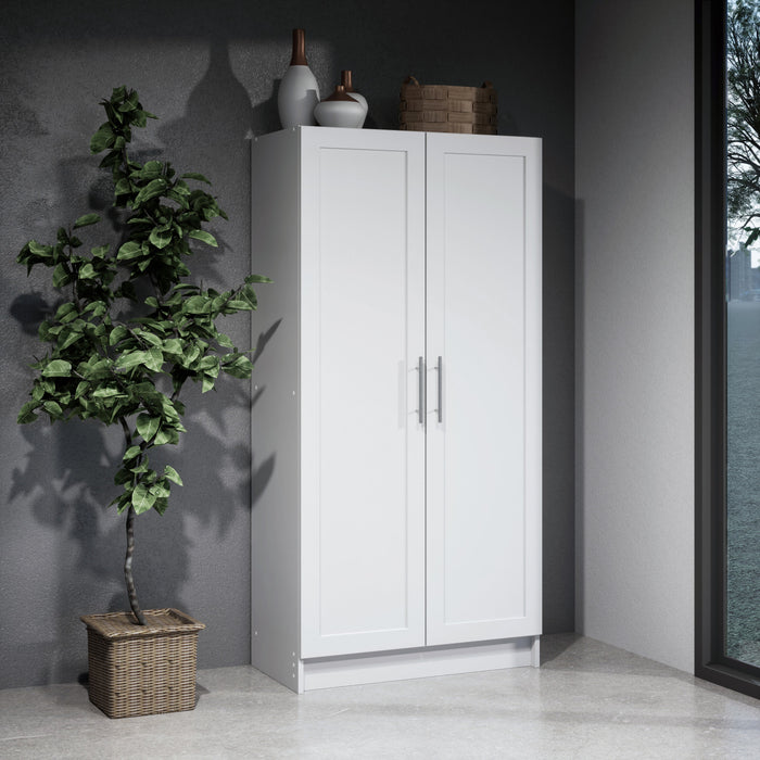 Armoire d’appoint de rangement Elite avec portes à panneaux et 3 tablettes - blanche