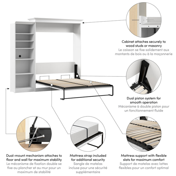 Grand lit escamotable Versatile de Bestar de 92 po (L) avec organisateur de garde-robe - blanc