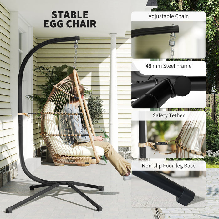 Chaise suspendue œuf Outsunny avec support, chaise hamac pliable, beige