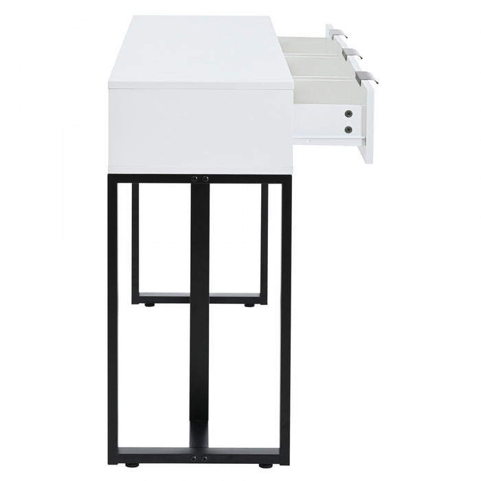 Horizon Table Console Moderne avec Tiroirs Geometriques et Cadre Dore, Blanc/Noir