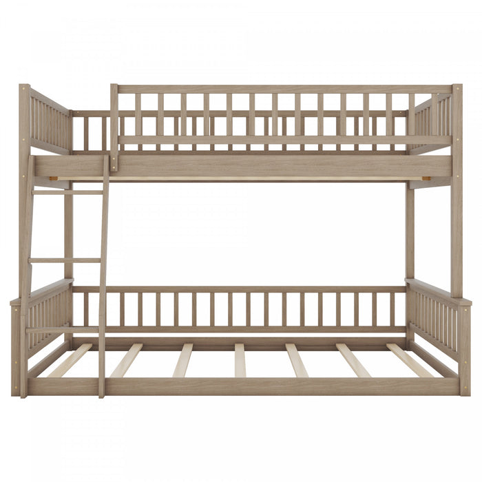 Sabrina – Lit Superpose Convertible En Bois Massif, Format Full Xl Sur Queen Avec Echelle – Noyer