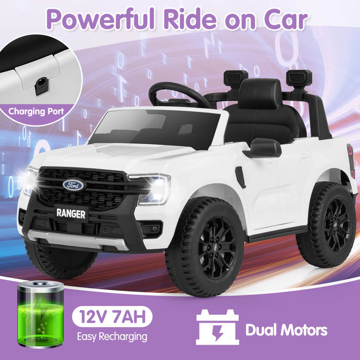 Costway 12v Autorise Ford Ranger Enfants Rouler Sur Voiture Avec Panier De Stockage A Telecommande Blanc