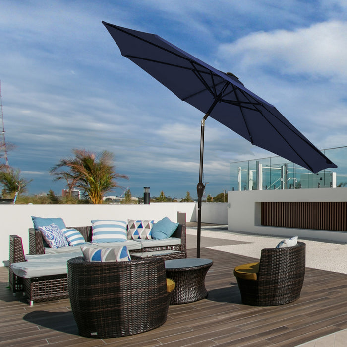 Parasol solaire Costway de 9 pieds avec LED, acier avec inclinaison a manivelle, exterieur, couleur marine