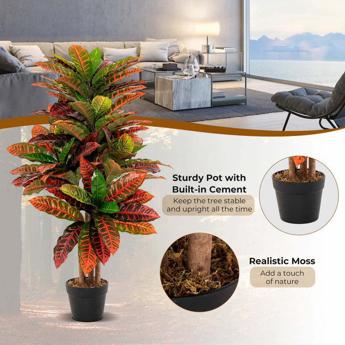 Costway Croton Artificiel Plante 40 \"haut Faux Fiddle Feuille Figuier Faux Croton Palmier