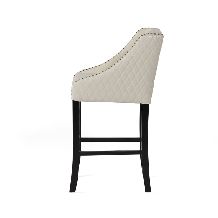 Tabouret De Bar Deborah Avec Accoudoirs, Revêtement En Cuir Reconstitué Matelassé - Coloris Ivoire