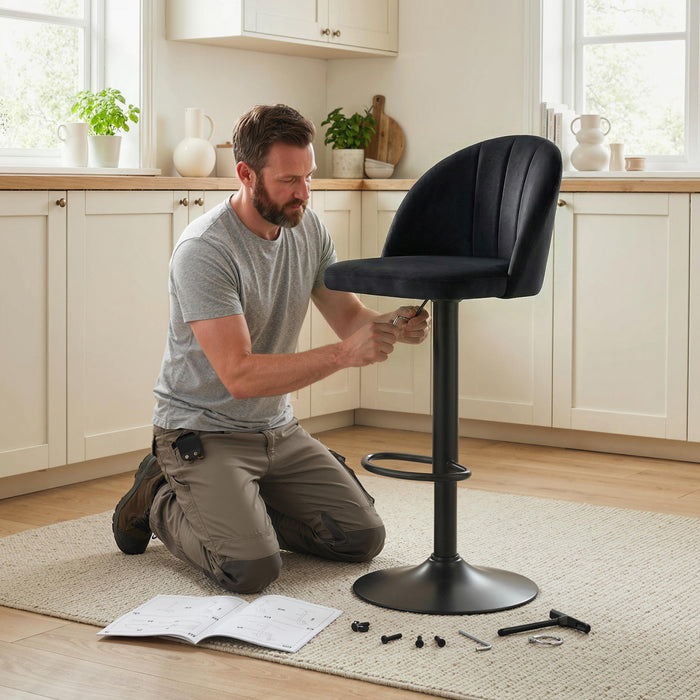 HOMCOM Lot de 2 Tabourets de Bar, Tabourets Pivotants Reglables en Hauteur, Noir