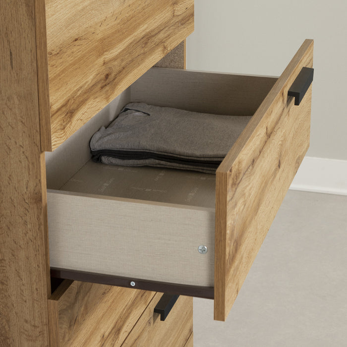 Commode verticale de rangement Cavalleri à 5 tiroirs - chêne nordique