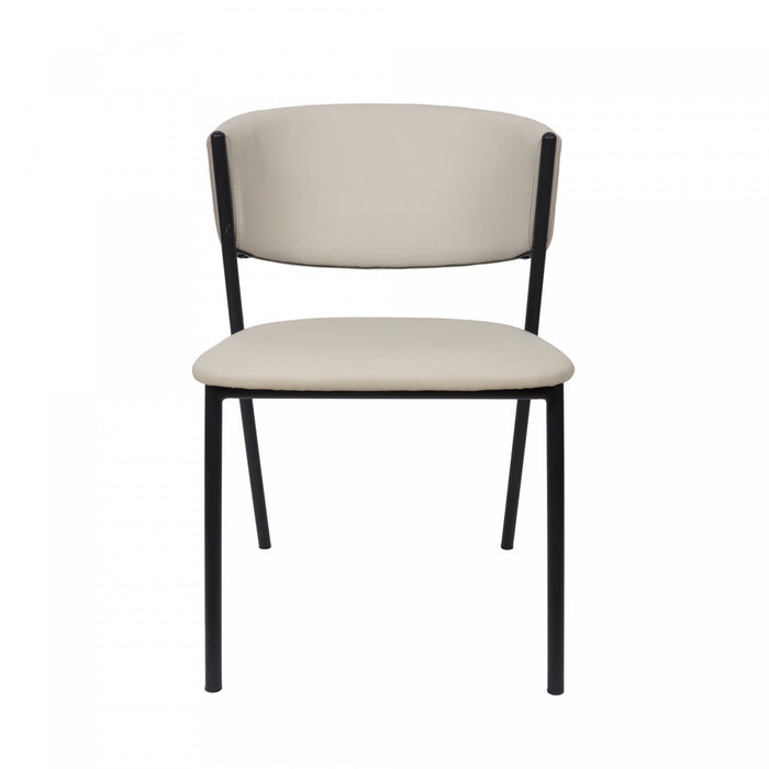 Chaise laterale contemporaine moderne Drift en cuir vegetalien et metal, gris pierre - Lot de 4