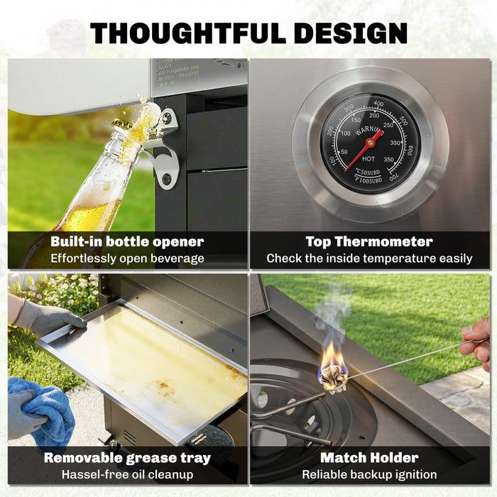 Outsunny Barbecue au gaz propane a 4 bruleurs avec bruleur lateral, 53 000 BTU
