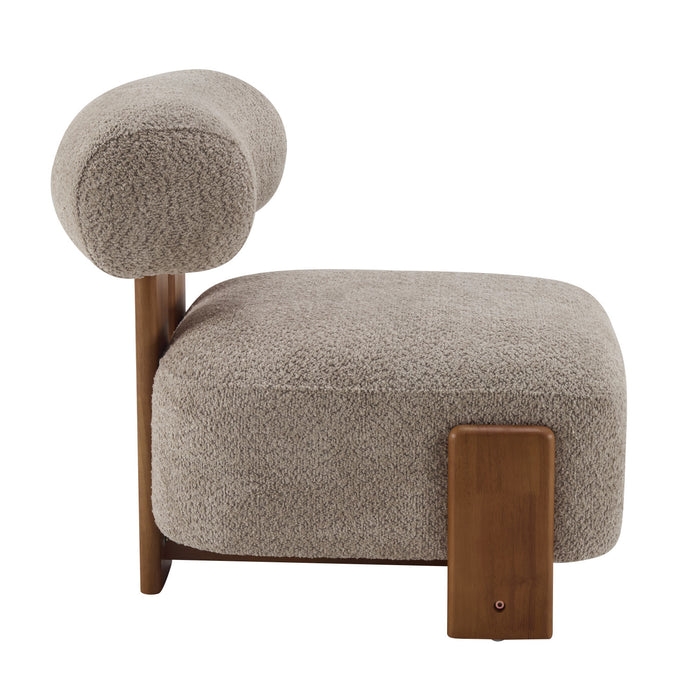 Luma Fauteuil de Salon Moderne en Bouclette a Dossier Enroule et Cadre en Bois Massif, Brun, Noyer