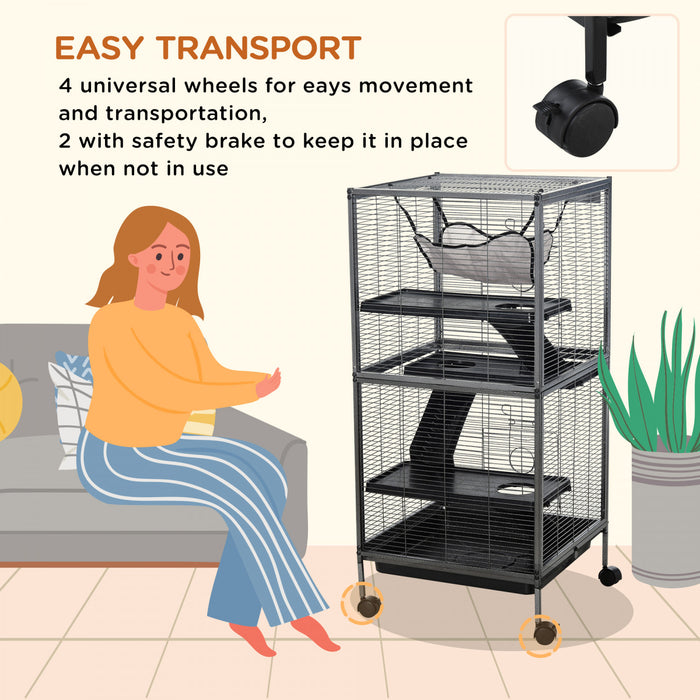 Cage Pour Petits Animaux Portable Avec 2 Portes Hamac Metal Pp 52 X 52 X 113,5 Cm Gris