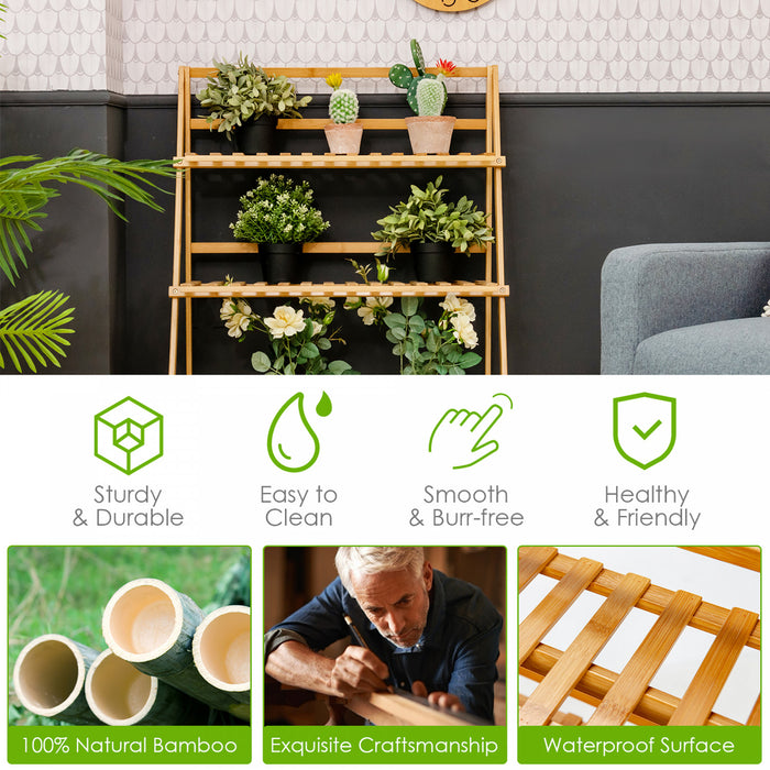 Etagere A Plantes Pliable En Bambou Costway – 3 Niveaux