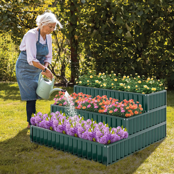 Lit De Jardin Eleve De 3 Niveaux De Costway 2 Pcs, Boite De Planteur Exterieure Elevee De Metal De 47 Po X 47 Po X 24 Po Vert