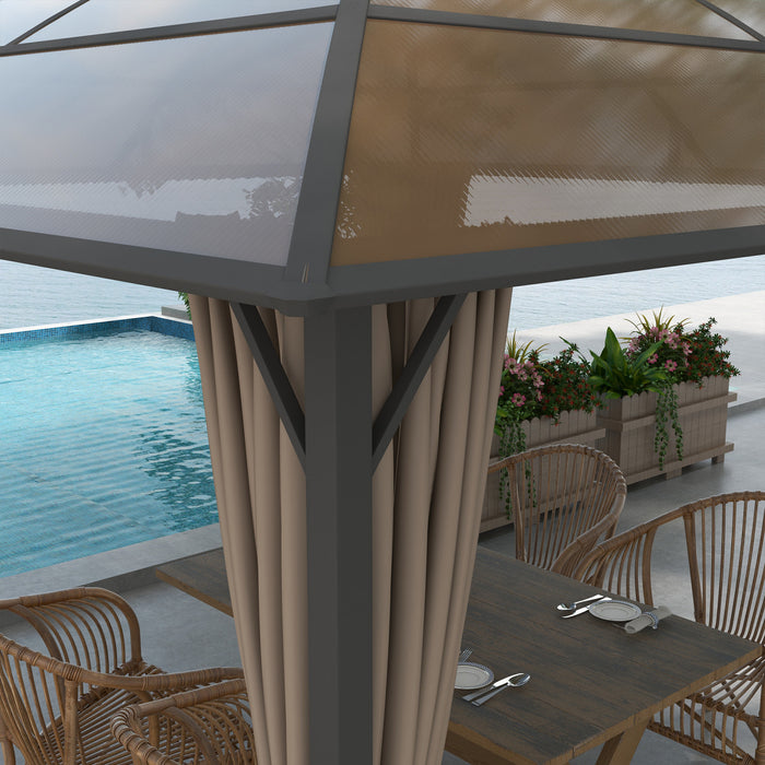 Outsunny Tonnelle A Toit Rigide 10 X 10 Pi En Polycarbonate Uv60+, Kaki