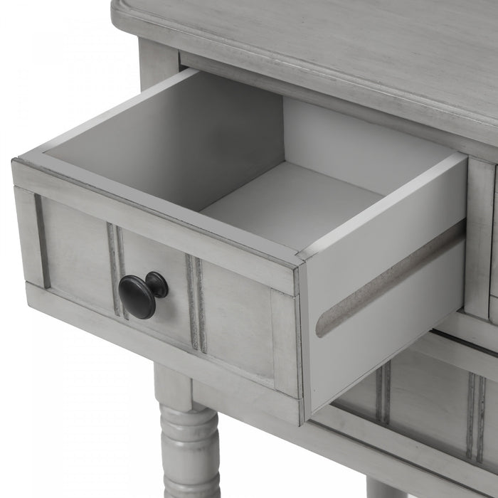 Table Console Olivia En Bois Massif Avec Tiroirs Et Etagere Inferieure - Gris
