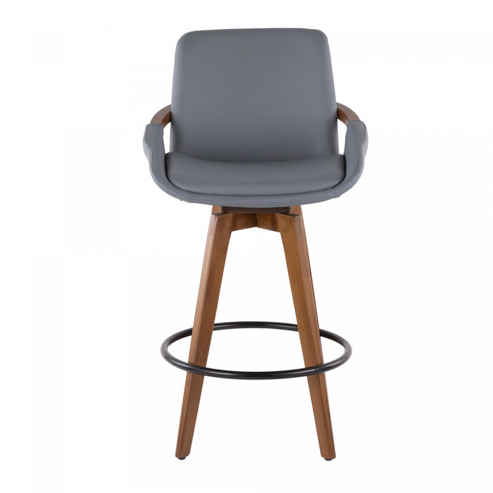 Tabouret moderne du milieu du 20e siècle Cosmo de hauteur comptoir en similicuir - noyer et gris