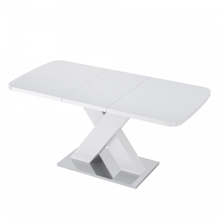 Liam Table a manger rectangulaire moderne extensible avec pieds en X et base en metal, blanc
