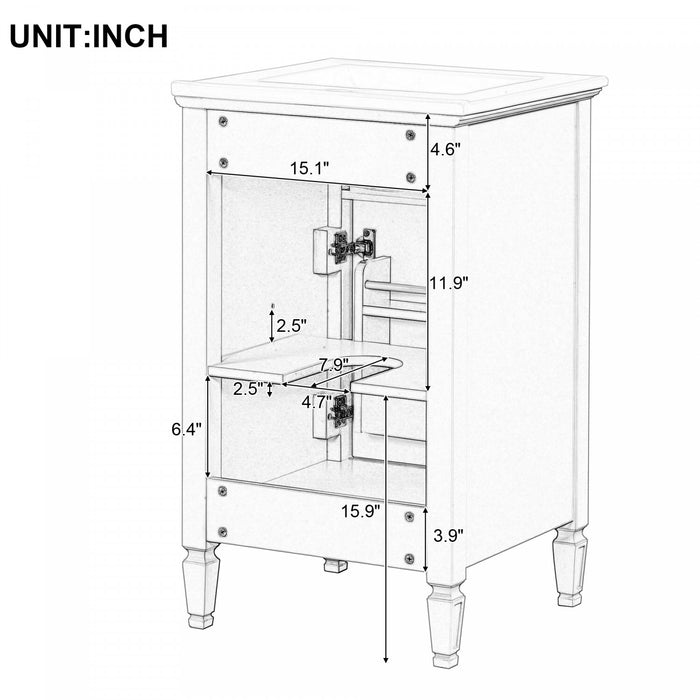 Jocelyn Meuble-lavabo de 20\" avec vasque en ceramique et structure en bois caoutchouc massif, Noir
