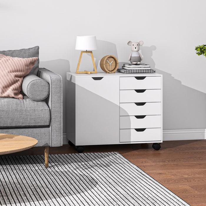 HOMCOM Classeur 5 tiroirs avec porte, etagere reglable