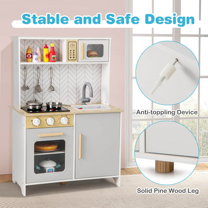 Costway Kids Kitchen Playset Avec Lumieres Sons Micro-ondes Four Cuisine Accessoires