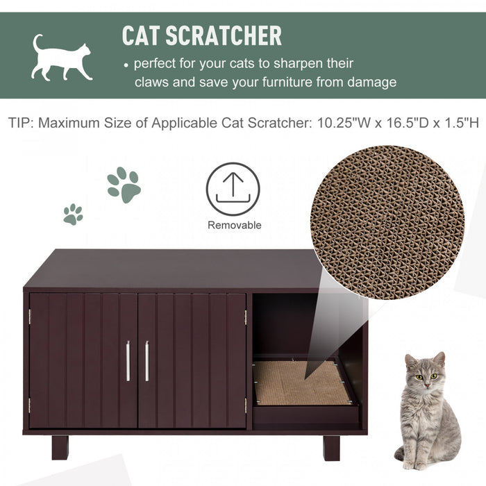 Pawhut Toilettes Pour Chat En Bois Boite A Litiere Pour Animal Domestique Enclos Chaton Maison Table De Chevet Table De Chevet Avec Grattoir Portes Magnetiques Marron