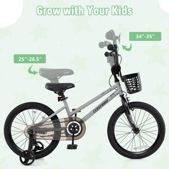 Velo Costway 18\" Pour Enfants Avec Roues D'entrainement Guidon Reglable Et Sliver De Frein A Main Du Siege