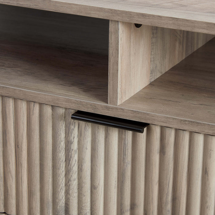 Meuble TV moderne Dumbo 85\" a cannelures, finition brun dore