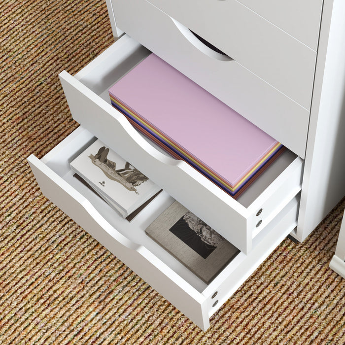 HOMCOM Classeur avec 5 Tiroirs, Roulettes, Organisateur de Rangement, Blanc