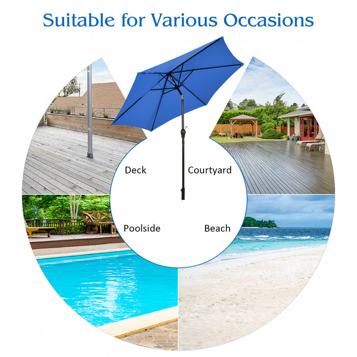 Costway Parasol de table de marche exterieur de 9 pieds avec bouton poussoir, inclinaison, manivelle, levage, bleu