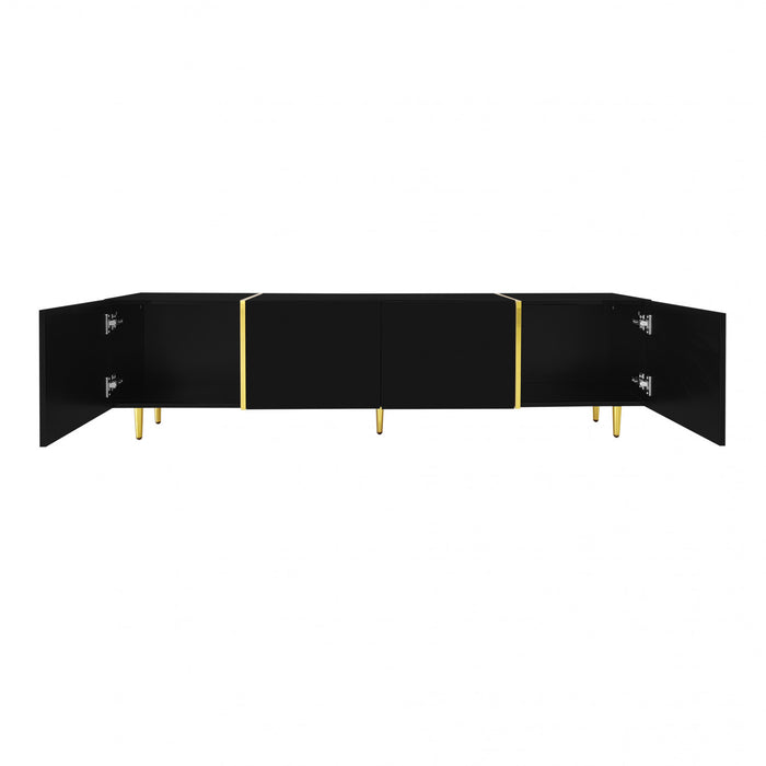 Meuble Tv Moderne Frances Avec 4 Portes, Noir Laque Brillant