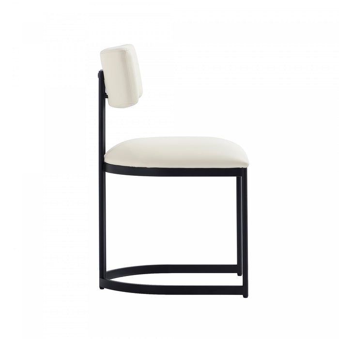 Chaise laterale contemporaine moderne Juno en cuir vegetalien et metal, creme - Lot de 2