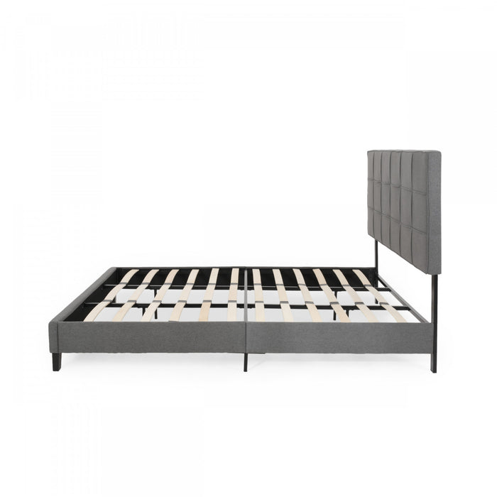 Lucia Cadre De Lit Plateforme Capitonne Avec Couture Waffle, Taille King, Gris Charbon