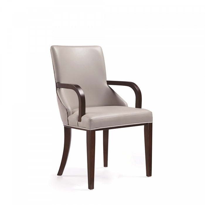 Fauteuil moderne Shubert en bois, cuir vegetalien et velours, gris clair - Lot de 2
