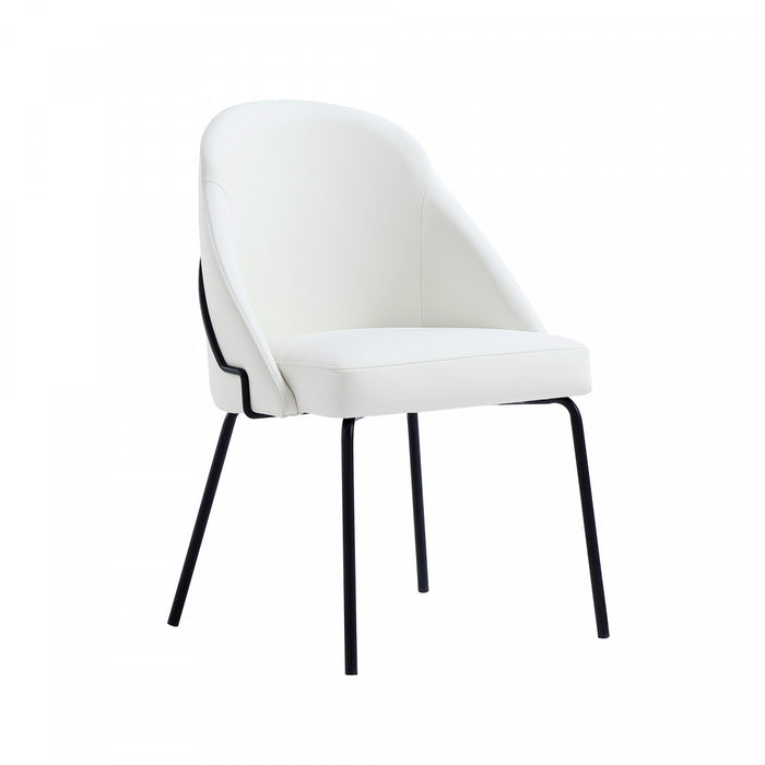 Chaise de salle a manger moderne Gracie en cuir vegetalien et metal, blanc et noir - Lot de 2