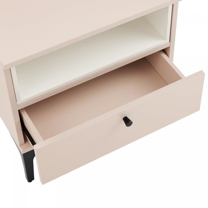 Table de nuit moderne Amara 20\" en rose pale et blanc (1 tiroir)